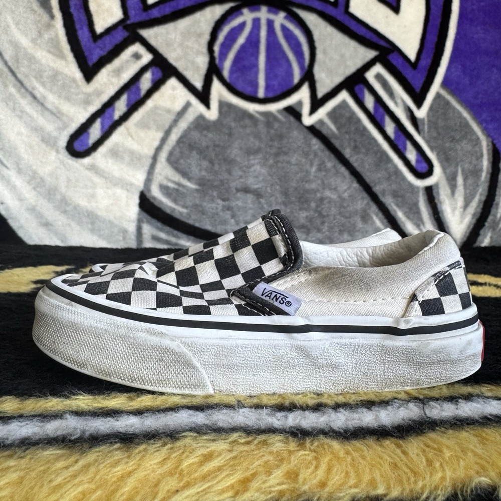 Size 11c - Vans Classic Checkerboard Black White Classic Slip On Shoes Youth